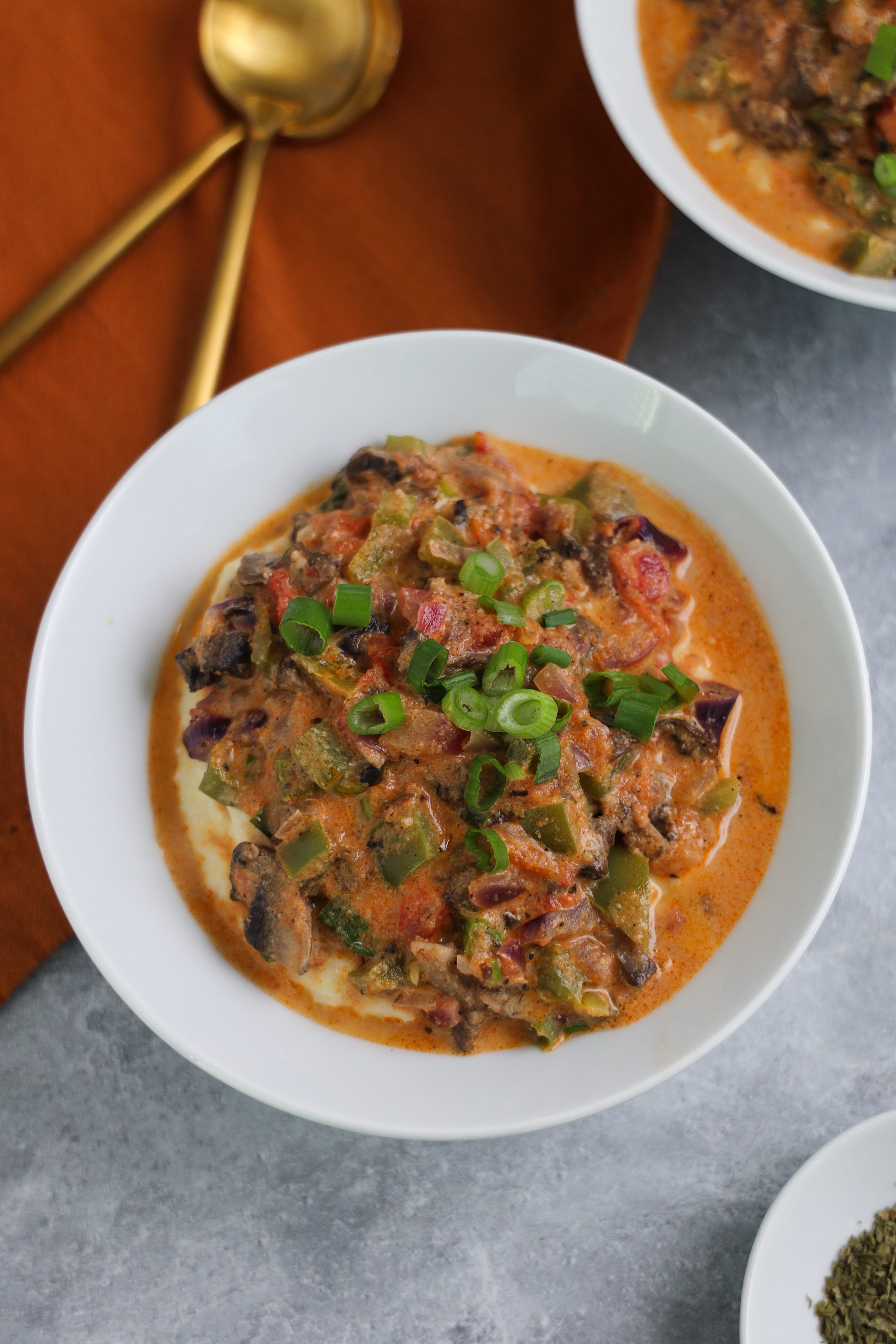 Stewed Jerk Mushrooms and Grits