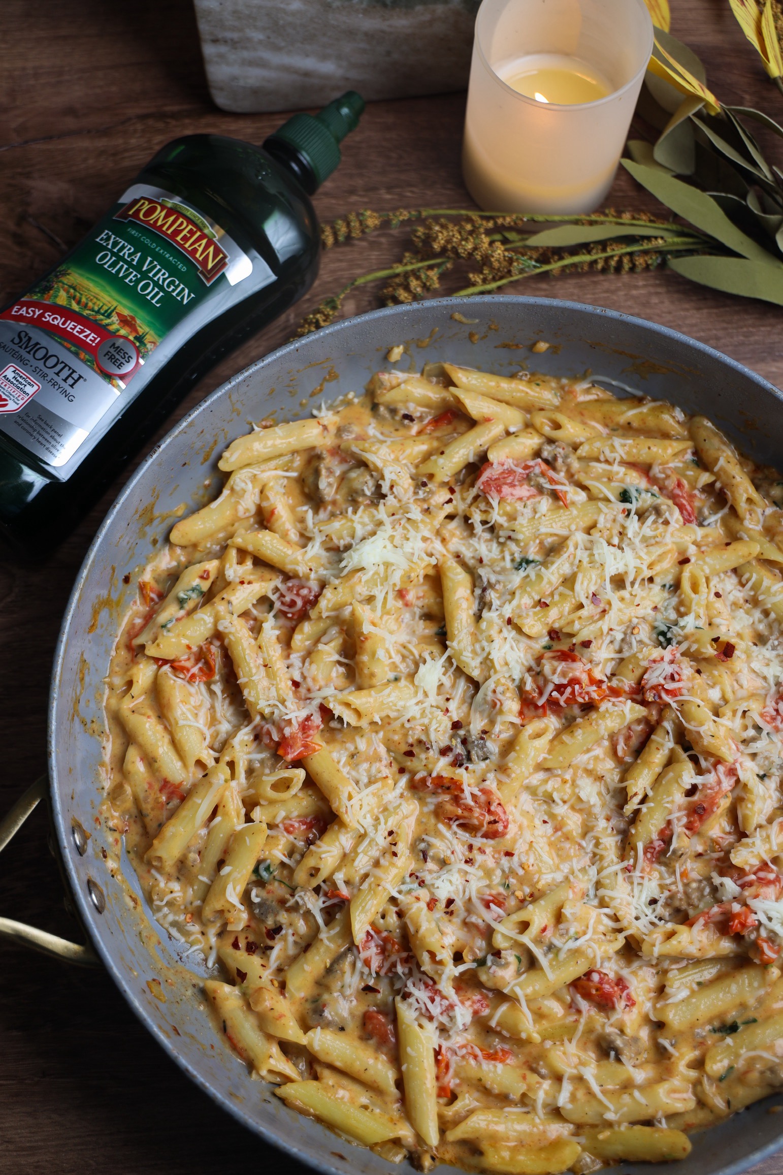 Creamy Tomato Spinach Pasta with Sausage